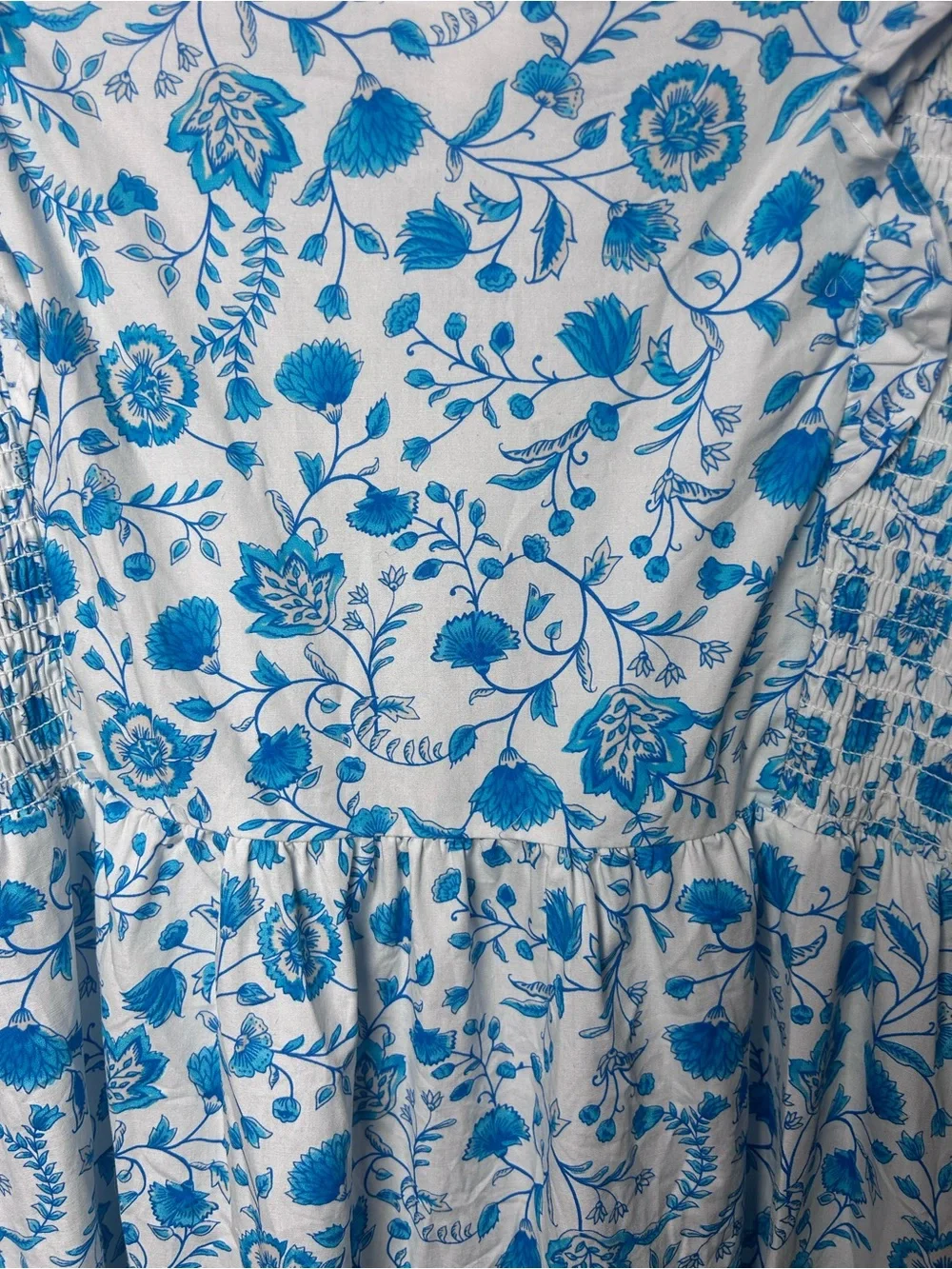 Draper James Blue Floral Cotton Maxi Dress Size L Smocked Bust Pockets Coastal - Picture 8 of 12